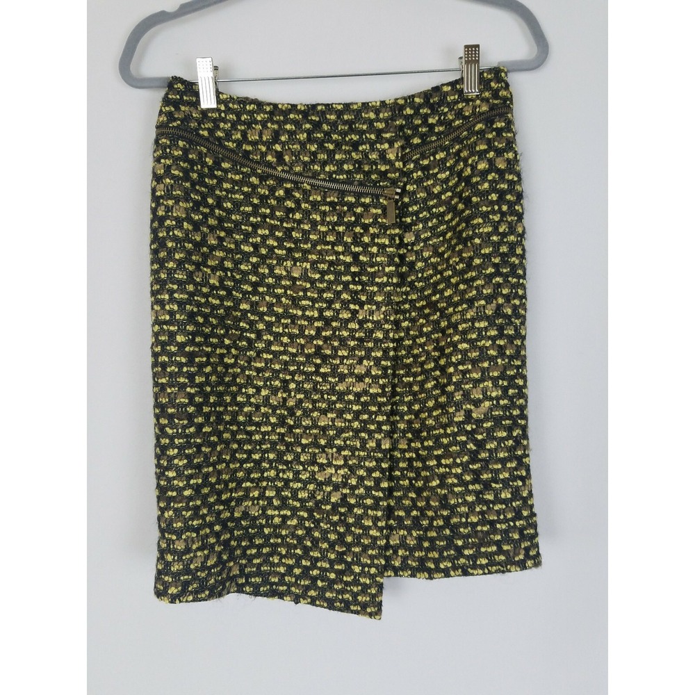 Carlisle women 2 tweed wool blend skirt faux warp zipper preppy old money career